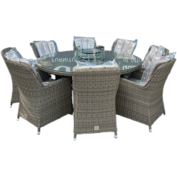 Maze Rattan Brown Oxford 8 Seater Round Fire Pit Dining Set with Venice Chairs